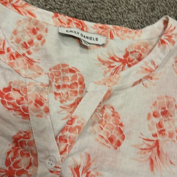 Emily Daniels Button Front pineapple side Tie blouse Top Size XL Linen Blend NEW - Picture 3 of 16